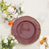 10 Pack | 10inch Cinnamon Rose Gold Scalloped Rim Plastic Dinner Plates, Disposable Party Plates