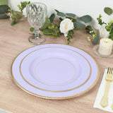 25-Pack Paper 10inch Round Dinner Plates in Lavender Lilac Sunray Design with Gold Rim - Disposable