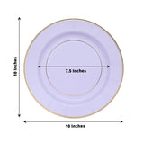 25-Pack Paper 10inch Round Dinner Plates in Lavender Lilac Sunray Design with Gold Rim