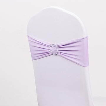 5 Pack | Lavender Lilac Spandex Stretch Chair Sashes with Silver Diamond Ring Slide Buckle | 5"x14"