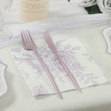 50 Pack Lavender 2-Ply Paper Beverage Napkins in Matte Pink and White French Toile 