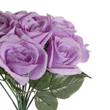 12inch Lavender Lilac Artificial Velvet-Like Fabric Rose Flower Bouquet Bush