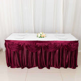 14ft Burgundy Pleated Satin Double Drape Table Skirt