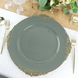 6 Pack 13inch Olive Green Gold Embossed Baroque Round Charger Plates With Antique Design Rim