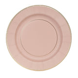 25-Pack Paper 10inch Round Dinner Plates in Dusty Rose Sunray Design with Gold Rim#whtbkgd
