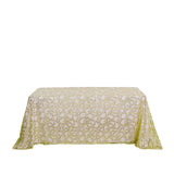 90x156inch Gold Sequin Leaf Embroidered Rectangular Tablecloth, Seamless Sheer Table Overlay