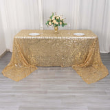 90x156inch Gold Wave Mesh Rectangular Tablecloth With Embroidered Sequins