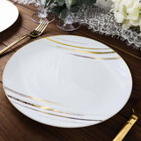 10 Pack | White & Gold Brush Stroked 10inch Round Plastic Dinner Plates