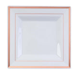 10 Pack - 7inch Rose Gold Trim White Square Plastic Salad Dessert Plates#whtbkgd