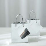 5inch Shiny Metallic Silver Foil Paper Party Favor Bags With Handles, Small Gift Wrap Goodie Bags