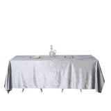 90inch x132inch Silver Seamless Premium Velvet Rectangle Tablecloth, Reusable Linen