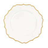 6 Pack | White 13inch Gold Scalloped Rim Acrylic Charger Plates, Round Plastic Charger Plate#whtbkgd