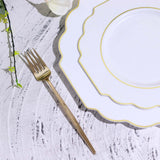 11inch White Hard Plastic Dinner Plates, Disposable Tableware, Baroque Heavy Duty Plates Gold Rim