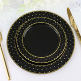 7.5inch Black / Gold 3D Disposable Dessert Plates Dotted Rim Design, Round Plastic Appetizer Plates