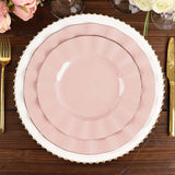 10 Pack | 11 Blush Rose Gold Disposable Dinner Plates With Gold Ruffled Rim, Plastic Party Plates