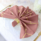 5 Pack | Cinnamon Rose With Geometric Gold Foil Cloth Polyester Dinner Napkins