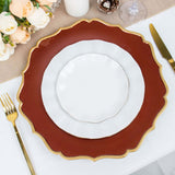 6 Pack 13inch Terracotta (Rust) / Gold Scalloped Rim Acrylic Charger Plates