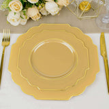 8inch Gold Heavy Duty Disposable Baroque Salad Plates Gold Rim Hard Plastic Dessert Appetizer Plates