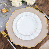 6 Pack | 13inch Taupe / Gold Scalloped Rim Acrylic Charger Plates, Round Plastic Charger Plates