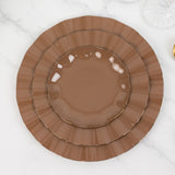 10 Pack 6inch Heavy Duty Disposable Salad Plates with Gold Ruffled Rim, Coffee Brown Disposable