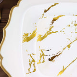 10 Pack | 8inch White / Gold Marble Square Plastic Salad Plates, Disposable Appetizer Party Plates