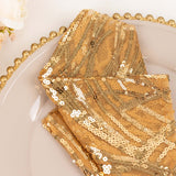 Gold Wave Embroidered Sequin Mesh Dinner Napkin, Reusable Decorative Napkin