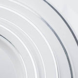 10 Pack | 10inch Très Chic Silver Rim White Disposable Dinner Plates, Plastic Party Plates