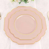 10 Pack | 8 Blush/Rose Gold Hard Plastic Dessert Appetizer Plates, Disposable Tableware, Baroque Hea