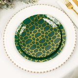 20 Pack Set | 9inch, 7inch Hunter Emerald Green Geometric Gold Print Plastic Plates