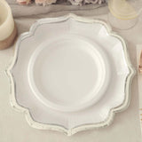 25 Pack | White/Silver 10" Scallop Rim Dinner Party Paper Plates, Disposable Plates - 300 GSM