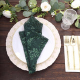 Sparkly Hunter Emerald Green Leaf Vine Embroidered Sequin Tulle Cloth Dinner Napkins