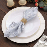 Sparkly Silver Leaf Vine Embroidered Sequin Tulle Cloth Dinner Napkins