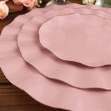 Dusty Rose Disposable Salad Plates with Gold Ruffled Rim, Disposable Appetizer Dessert Dinnerware