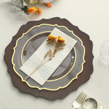 6 Pack | 13inch Rustic Brown Wooden Textured Acrylic Charger Plates with Scalloped Rim