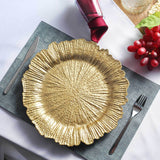 6 Pack | 13inch Gold Round Reef Acrylic Plastic Charger Plates, Dinner Charger Plates