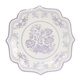 25 Pack White Lavender Lilac Disposable Party Plates in French Toile Floral Pattern#whtbkgd