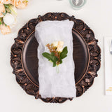 5 Pack White Sheer Crinkled Organza Dinner Napkins, Premium Shimmer Decorative Wedding Napkins