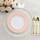 10 Pack White Disposable Party Plates With Blush Rose Gold Spiral Rim, 10" Round Plastic Dinne