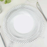 10 Pack | 7inch White / Silver Swirl Rim Disposable Salad Plates