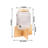 1 Gallon Clear Ribbed Glass Drink Dispenser with Wooden Stand and Lid