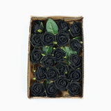 24 Roses | 2inch Black Artificial Foam Flowers With Stem Wire and Leaves
