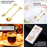 Gold Metal Spoon & Fork Pre-Packed Bridal Shower Wedding Party Favors Set With Leaf Shaped Handle