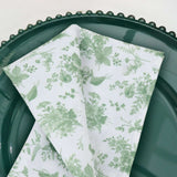 5 Pack Dusty Sage Green Floral Cloth Napkins in French Toile Pattern, Reusable Polyester Dinner