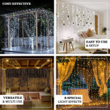 10ft Cool White 300 LED Icicle Curtain Fairy String Lights with 8 Modes