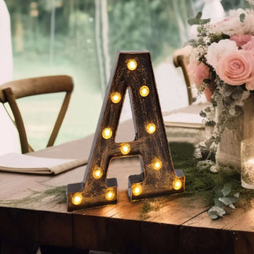 LED Marquee Letter "A" Industrial Style Antique Black - Light-Up Alphabet Sign for Weddings & Displays 9"