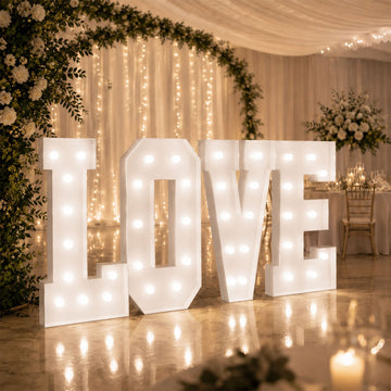 Giant LED Marquee Light Up Letters "LOVE", White 4ft Pre-Cut Foam Board with Warm White Battery Operated LEDs, Glue Gun and Sticks