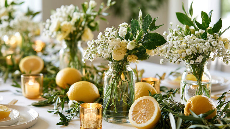Lemon and white floral bridal shower centerpiece
