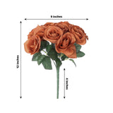 12inch Terracotta (Rust) Artificial Velvet-Like Fabric Rose Flower Bouquet Bush