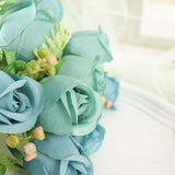 3 Pack | 13inch Dusty Blue Real Touch Silk Rose Bud Flower Bridal Bouquets