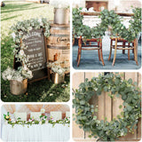  Artificial Eucalyptus Leaf Hanging Vines With 7 White Rose Flower Heads, Floral Greenery Table